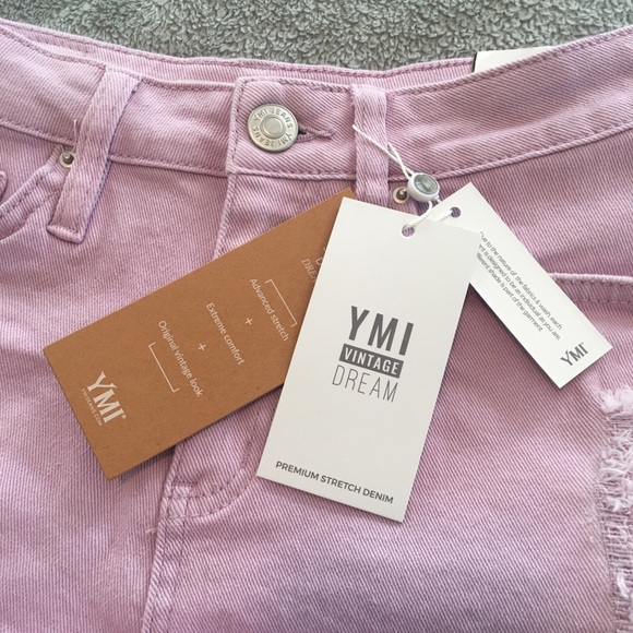 YMI Sz 3 NWT Stretch High Rise Denim Shorts. Lilac - Picture 6 of 9